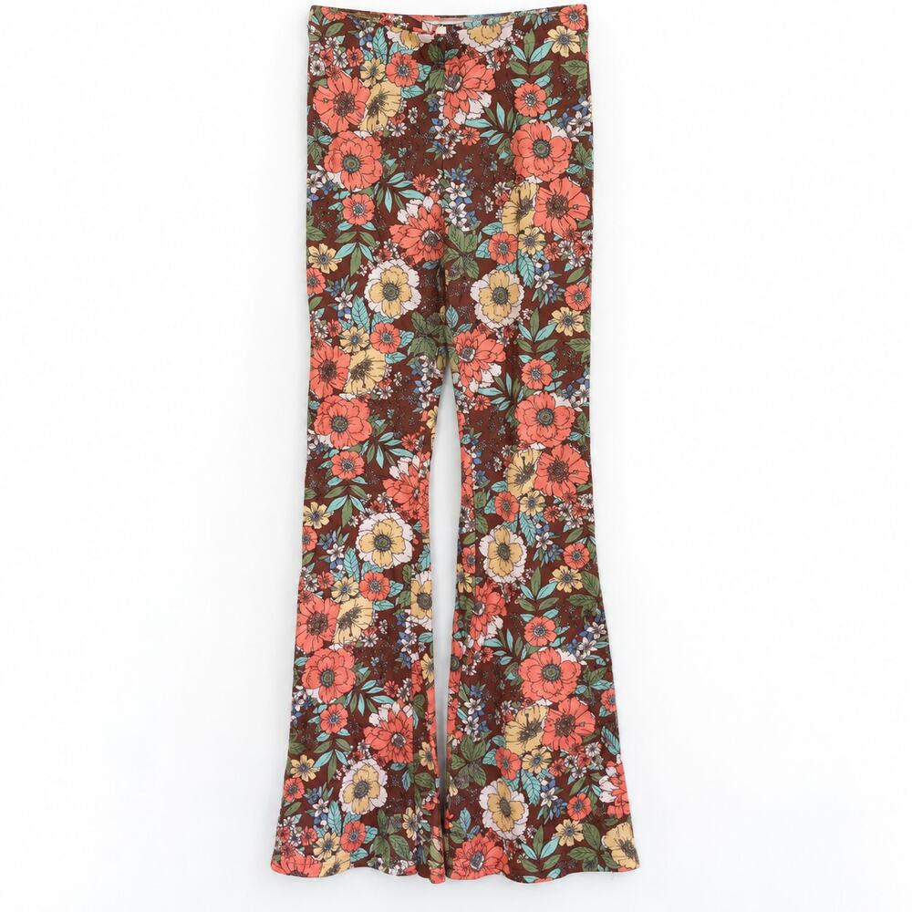 Boho Hippie Pants & Necklace - Caution to the Wind Floral Flare Pants - M